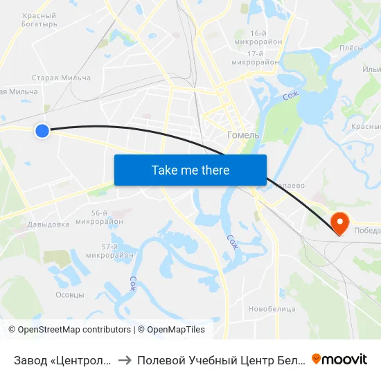 Завод «Центролит» to Полевой Учебный Центр Белгута map