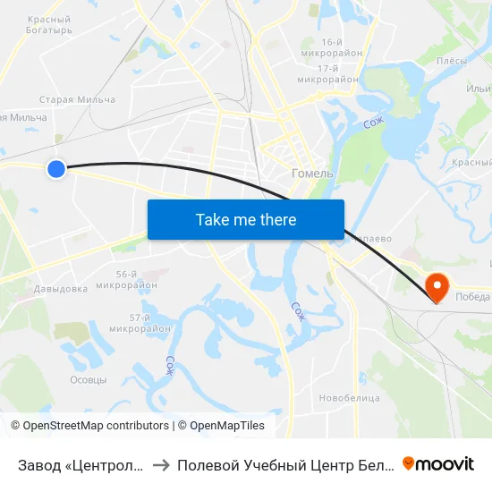 Завод «Центролит» to Полевой Учебный Центр Белгута map