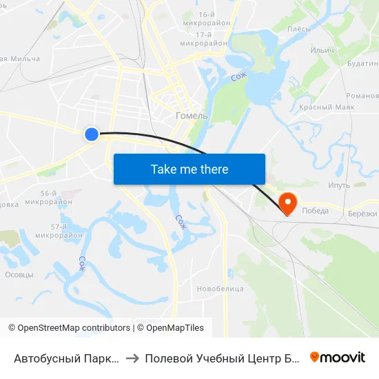 Автобусный Парк № 1 to Полевой Учебный Центр Белгута map