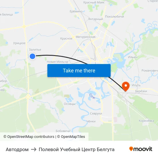 Автодром to Полевой Учебный Центр Белгута map