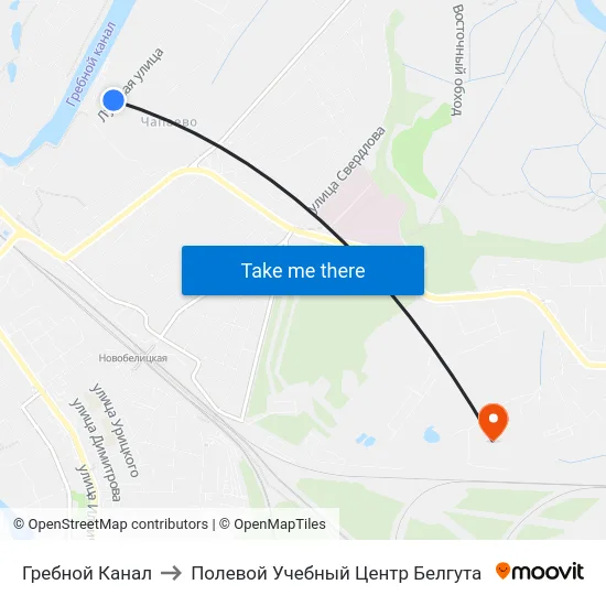 Гребной Канал to Полевой Учебный Центр Белгута map