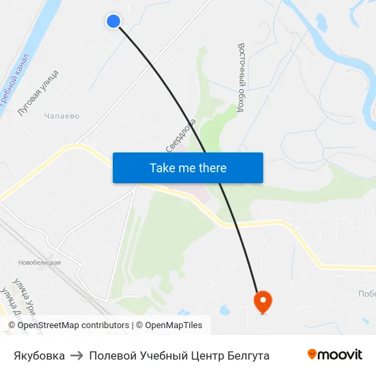 Якубовка to Полевой Учебный Центр Белгута map