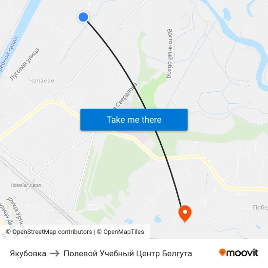 Якубовка to Полевой Учебный Центр Белгута map