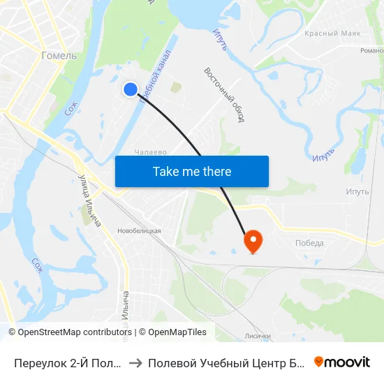 Переулок 2-Й Полевой to Полевой Учебный Центр Белгута map