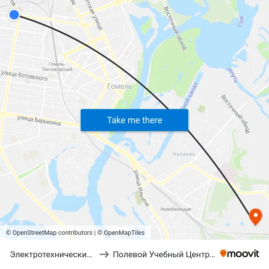 Электротехнический Завод to Полевой Учебный Центр Белгута map