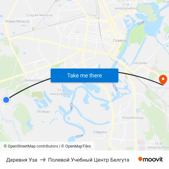 Деревня Уза to Полевой Учебный Центр Белгута map
