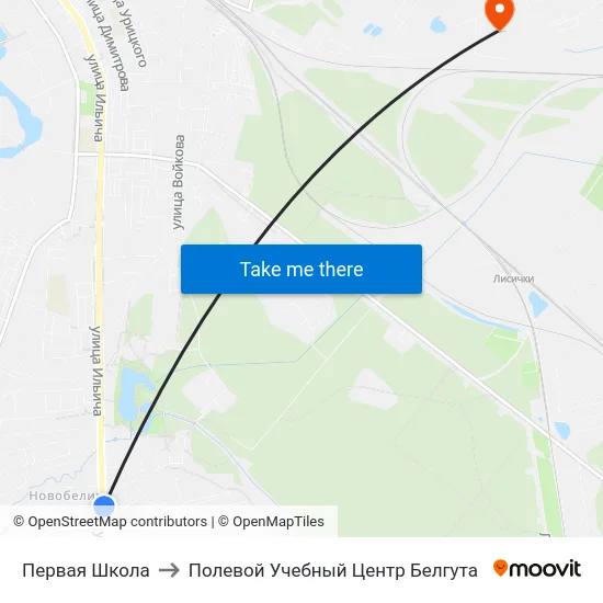 Первая Школа to Полевой Учебный Центр Белгута map