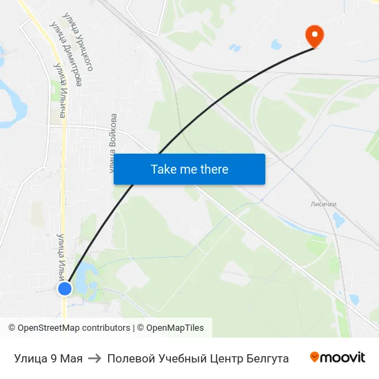Улица 9 Мая to Полевой Учебный Центр Белгута map