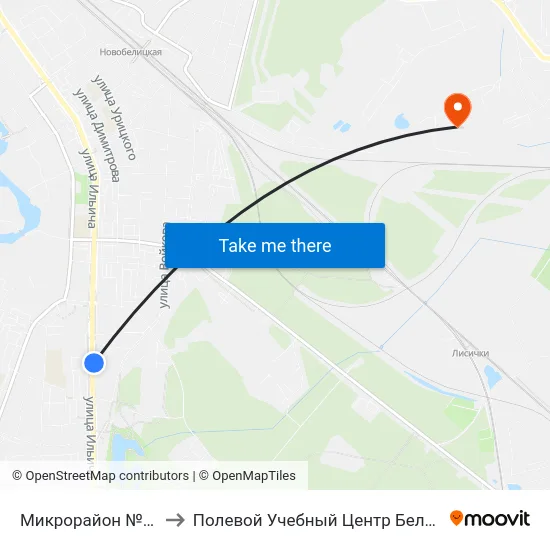 Микрорайон № 35 to Полевой Учебный Центр Белгута map