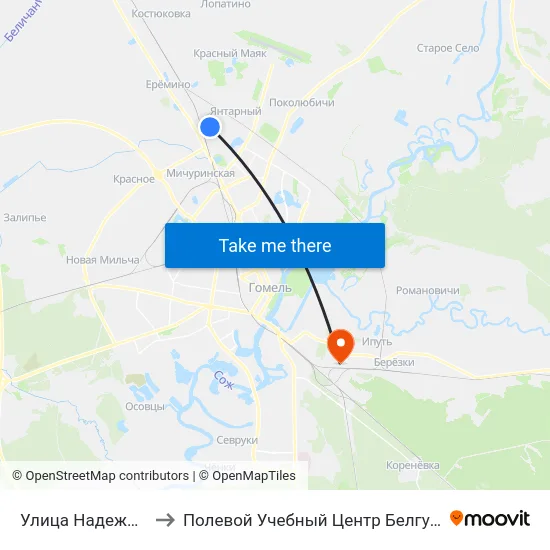 Улица Надежды to Полевой Учебный Центр Белгута map