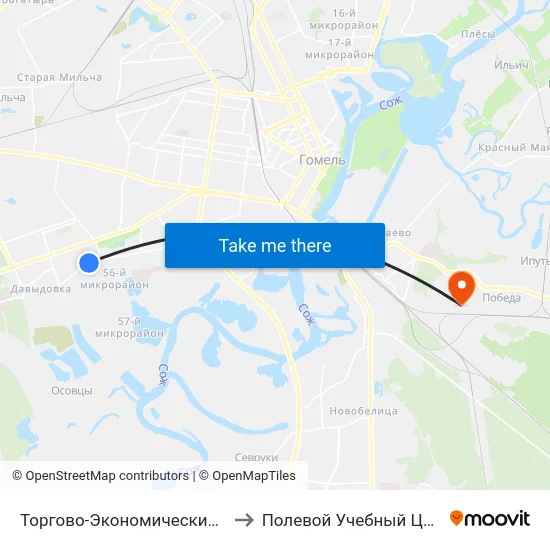 Торгово-Экономический Университет to Полевой Учебный Центр Белгута map