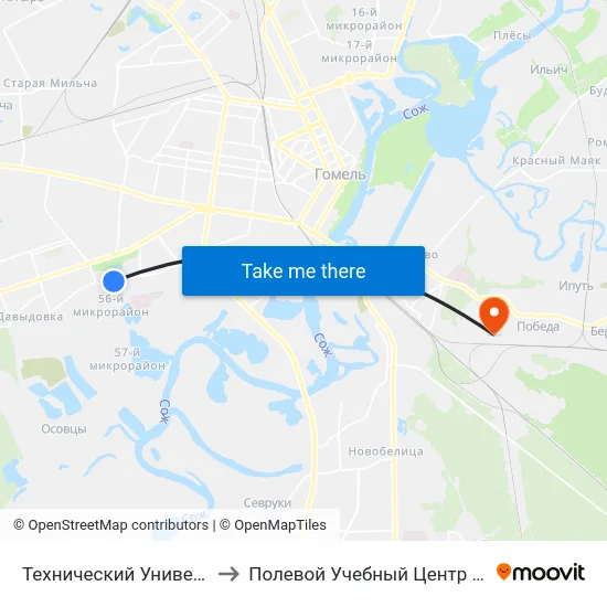 Технический Университет to Полевой Учебный Центр Белгута map