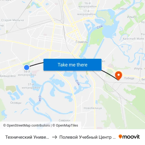 Технический Университет to Полевой Учебный Центр Белгута map