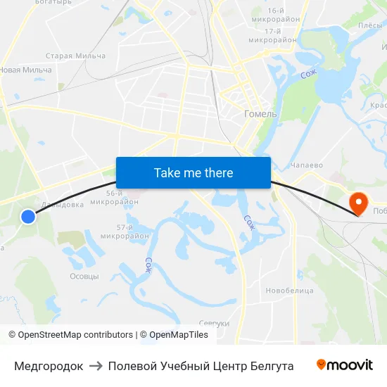 Медгородок to Полевой Учебный Центр Белгута map