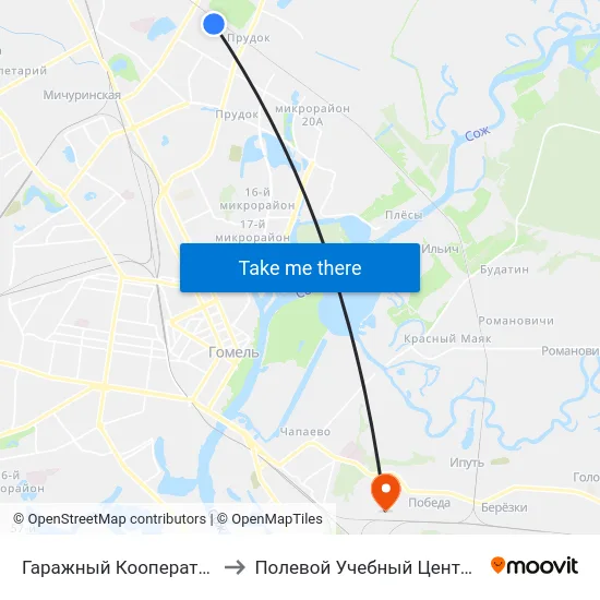 Гаражный Кооператив № 27 to Полевой Учебный Центр Белгута map