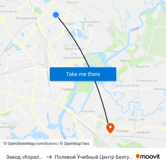 Завод «Коралл» to Полевой Учебный Центр Белгута map