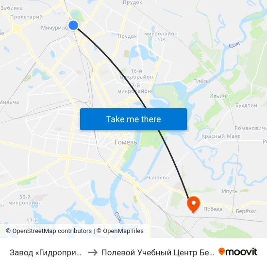 Завод «Гидропривод» to Полевой Учебный Центр Белгута map