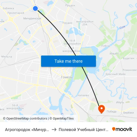 Агрогородок «Мичуринский» to Полевой Учебный Центр Белгута map