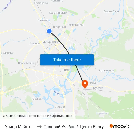 Улица Майская to Полевой Учебный Центр Белгута map
