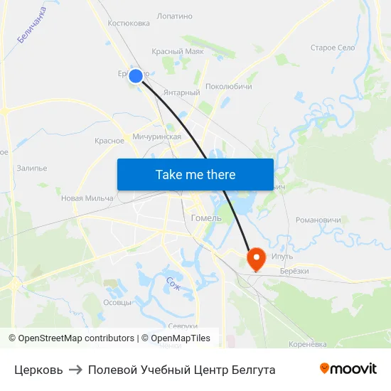 Церковь to Полевой Учебный Центр Белгута map