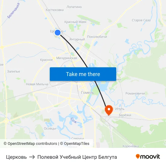 Церковь to Полевой Учебный Центр Белгута map