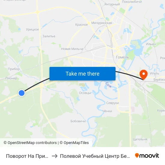 Поворот На Прибор to Полевой Учебный Центр Белгута map
