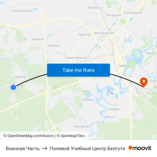 Военная Часть to Полевой Учебный Центр Белгута map