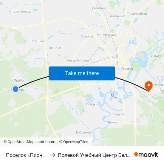 Посёлок «Пионер» to Полевой Учебный Центр Белгута map