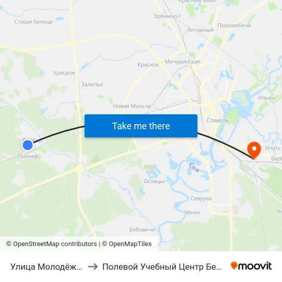 Улица Молодёжная to Полевой Учебный Центр Белгута map