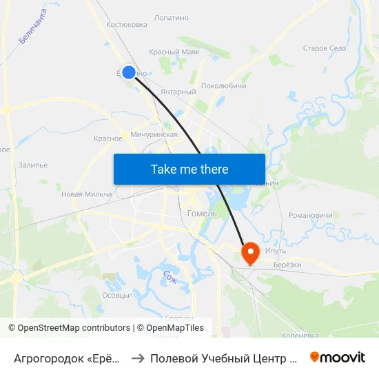 Агрогородок «Ерёмино» to Полевой Учебный Центр Белгута map