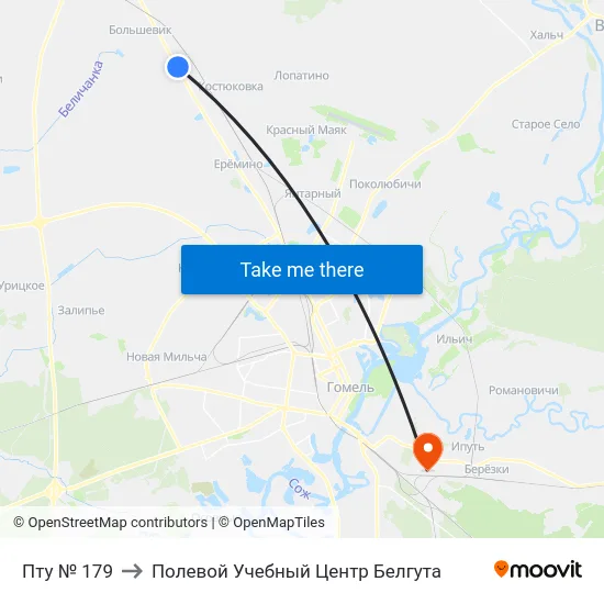 Пту № 179 to Полевой Учебный Центр Белгута map