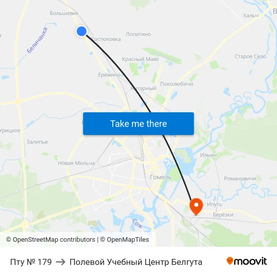 Пту № 179 to Полевой Учебный Центр Белгута map