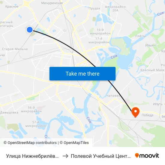 Улица Нижнебрилёвская — 1 to Полевой Учебный Центр Белгута map