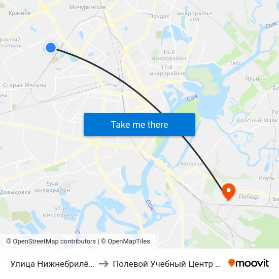 Улица Нижнебрилёвская to Полевой Учебный Центр Белгута map