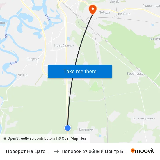 Поворот На Цагельню to Полевой Учебный Центр Белгута map