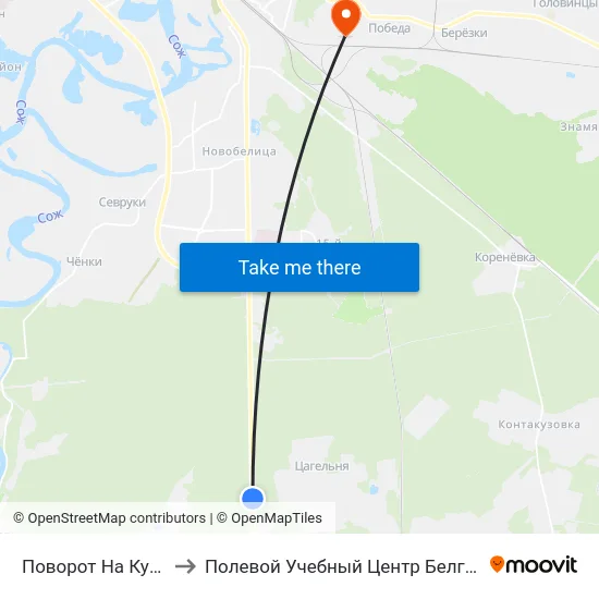 Поворот На Куты to Полевой Учебный Центр Белгута map