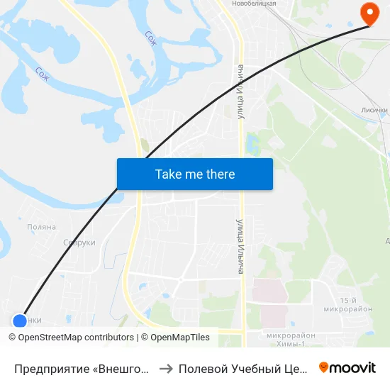 Предприятие «Внешгомельстрой» to Полевой Учебный Центр Белгута map