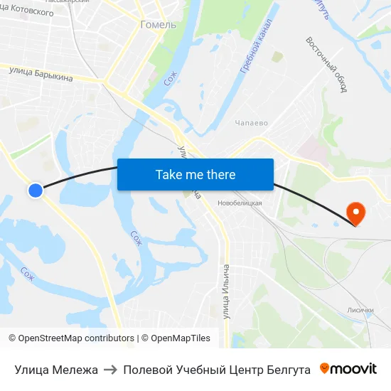 Улица Мележа to Полевой Учебный Центр Белгута map