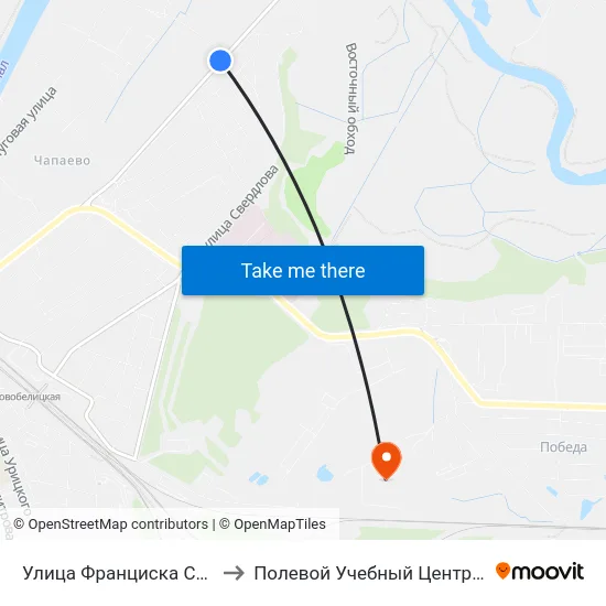 Улица Франциска Скорины to Полевой Учебный Центр Белгута map