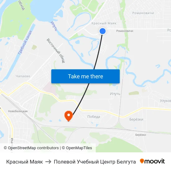 Красный Маяк to Полевой Учебный Центр Белгута map