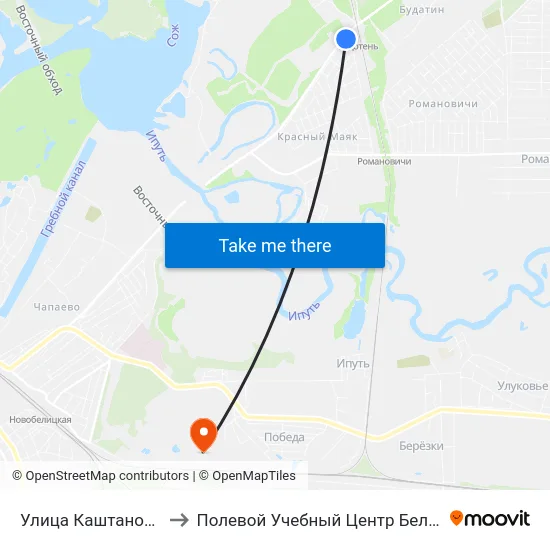 Улица Каштановая to Полевой Учебный Центр Белгута map