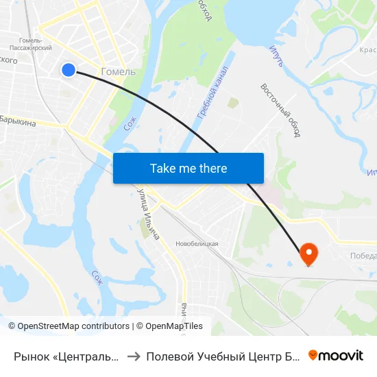 Рынок «Центральный» to Полевой Учебный Центр Белгута map