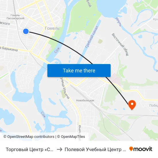 Торговый Центр «Секрет» to Полевой Учебный Центр Белгута map