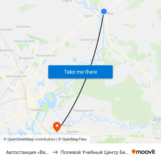 Автостанция «Ветка» to Полевой Учебный Центр Белгута map