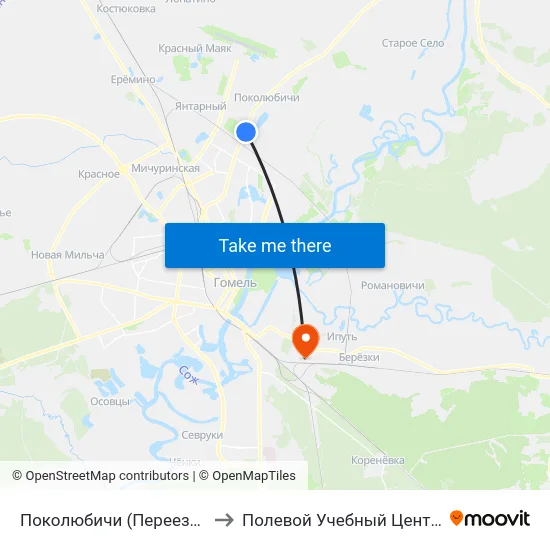Поколюбичи (Переезд / Ветка) to Полевой Учебный Центр Белгута map