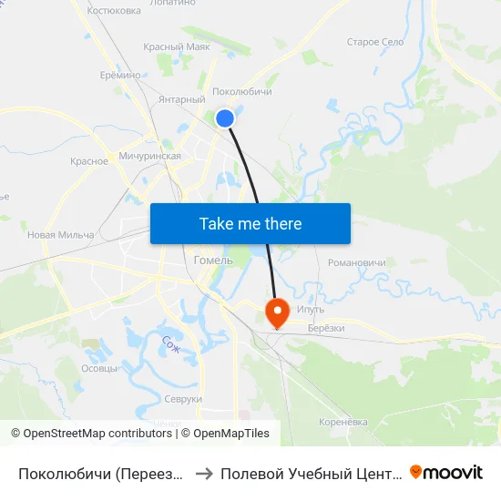 Поколюбичи (Переезд / Ветка) to Полевой Учебный Центр Белгута map