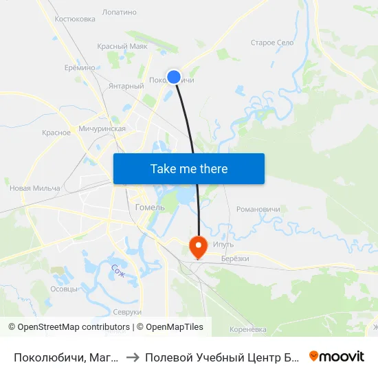 Поколюбичи, Магазин to Полевой Учебный Центр Белгута map