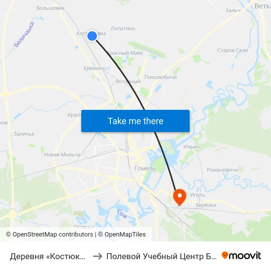 Деревня «Костюковка» to Полевой Учебный Центр Белгута map