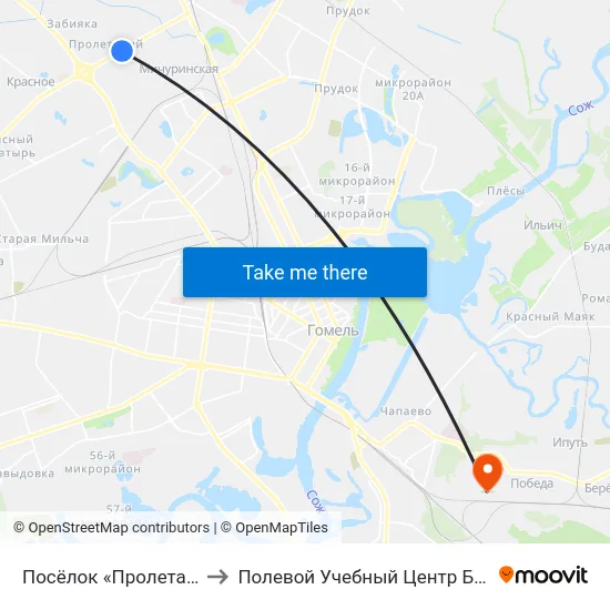 Посёлок «Пролетарий» to Полевой Учебный Центр Белгута map