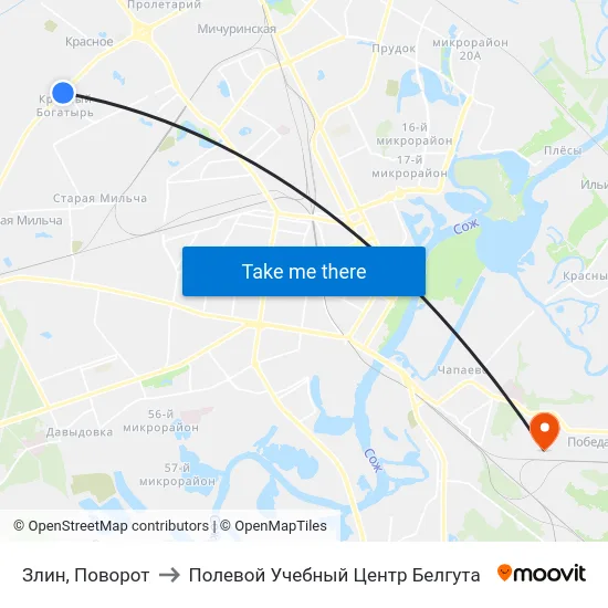 Злин, Поворот to Полевой Учебный Центр Белгута map